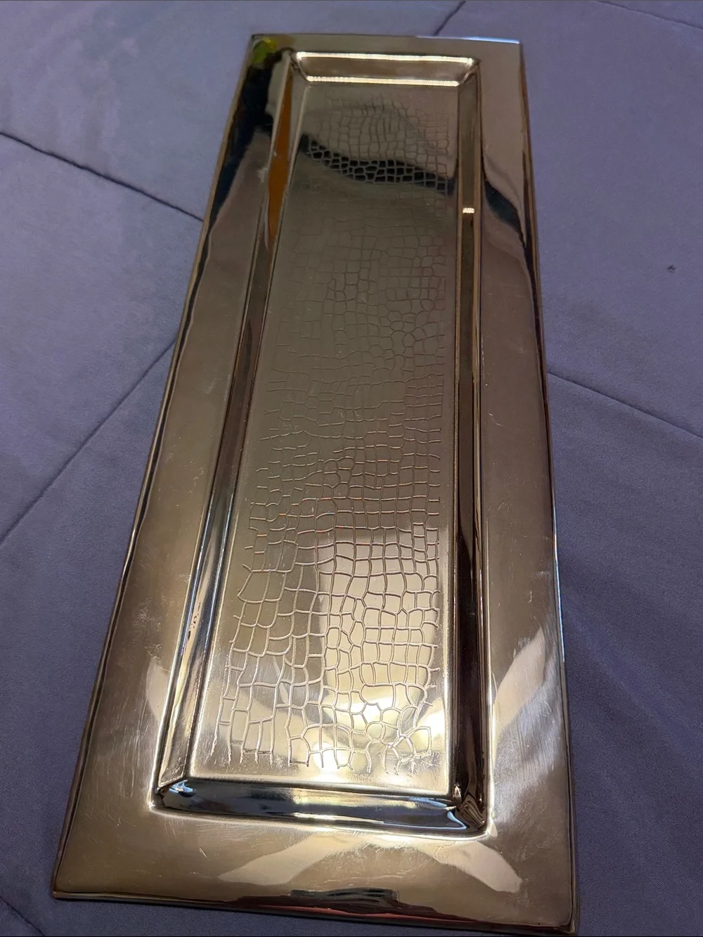 Gold Rectangular Vanity Tray with Croc-Texture Center